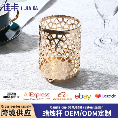 跨境专供金色蜡烛杯 铁艺镂空香薰烛杯婚庆装饰道具ins金属摆件