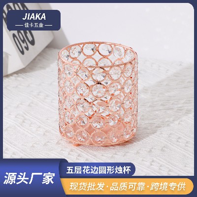 金色蜡烛杯铁艺镂空水晶香薰烛杯婚庆装饰道具ins北欧风金属摆件