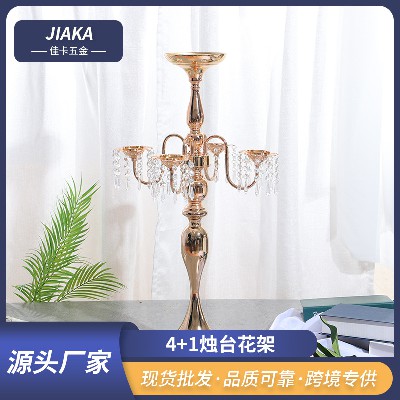 金色烛台花架落地烛台婚庆路引道具电镀蜡烛台加工定制水晶蜡烛台