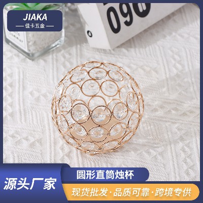 跨境专供水晶烛杯北欧镂空蜡烛杯婚庆道具金色铁艺摆件香薰蜡烛杯