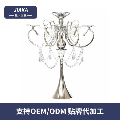 铁艺烛台定制花架婚礼路引道具浪漫婚礼道具银色飞碟5+1头烛台