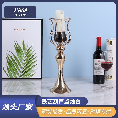 跨境专供婚庆金属烛台 欧式烛光晚餐烛台摆件 创意铁艺葫芦罩烛台