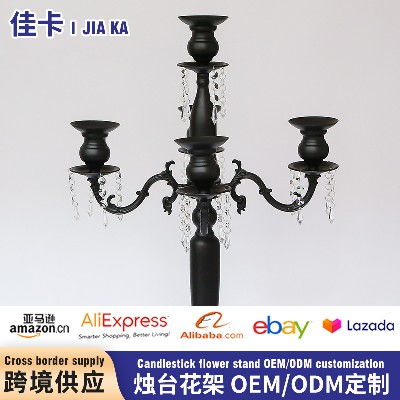 跨境黑色烛台铁艺落地烛台 婚庆婚礼道具烛台摆件 4+1头烛台花架