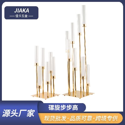 跨境专供6头8头烛台婚庆路引道具 铁艺烛台金属落地步步高蜡烛台