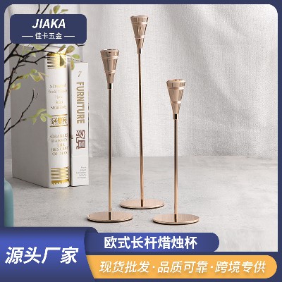 西餐厅餐桌烛台摆件ins法国金铁艺烛台婚礼装饰品欧式电镀蜡烛杯