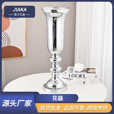 欧式家居摆件敞口插花器样板房装饰电镀工艺品餐厅桌面装花装饰品