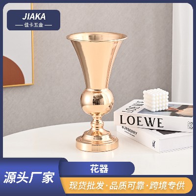 干花花瓶摆件欧式复古铁艺金色花器装饰插花器婚礼装饰摆件道具