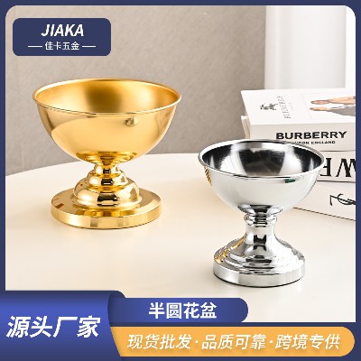 铁艺花盆婚庆金属干花插花器酒店装饰摆件装饰插花器欧式半圆花盆