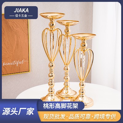 桃形高脚花架舞台装饰道具花器婚庆桌面假花摆件婚礼路引摆件定制