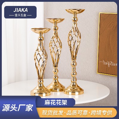 铁艺麻花花器电镀插花瓶烛光晚餐装饰摆件氛围感拍照道具婚庆花架