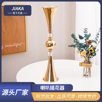 情人节装饰道具欧式金属干花插花器金属喇叭插花器复古细腰花器