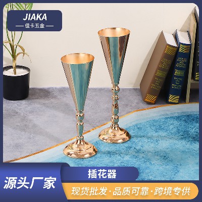 婚庆金色铁艺花器客厅家用电镀花器婚礼金属婚礼派对插花器摆件