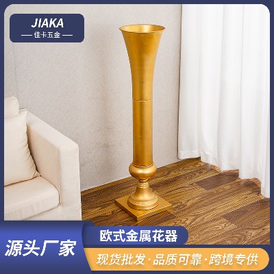 落地欧式金色花器样板间装饰花瓶婚庆道具批发欧式金属花器摆件