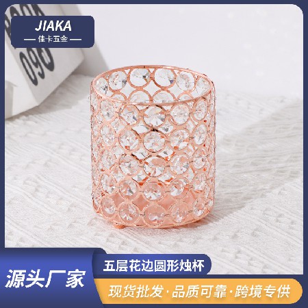 金色蜡烛杯铁艺镂空水晶香薰烛杯婚庆装饰道具ins北欧风金属摆件