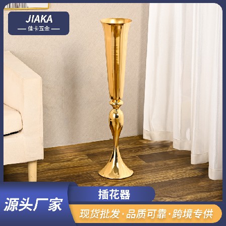 婚庆路引花器烛台花器摆件婚礼用品铁艺金色落地插花器定制logo