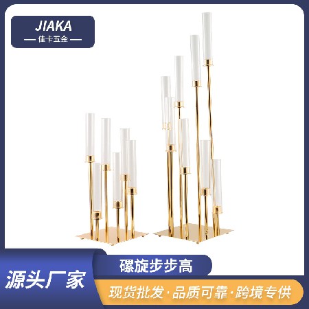 跨境专供6头8头烛台婚庆路引道具 铁艺烛台金属落地步步高蜡烛台