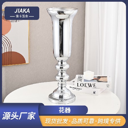 欧式家居摆件敞口插花器样板房装饰电镀工艺品餐厅桌面装花装饰品