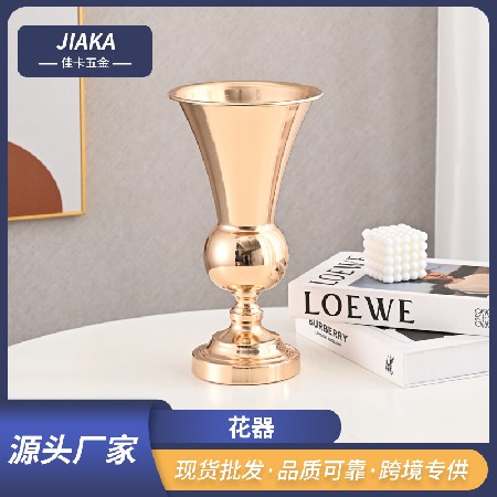 干花花瓶摆件欧式复古铁艺金色花器装饰插花器婚礼装饰摆件道具