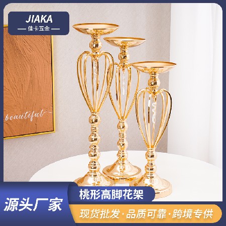 桃形高脚花架舞台装饰道具花器婚庆桌面假花摆件婚礼路引摆件定制