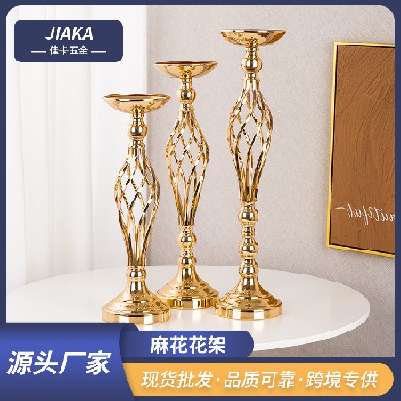 铁艺麻花花器电镀插花瓶烛光晚餐装饰摆件氛围感拍照道具婚庆花架
