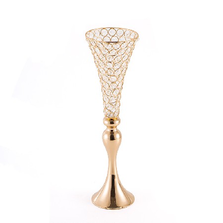 金属喇叭插花器酒席桌面装饰花器欧式插花花瓶干花装饰器长细花器
