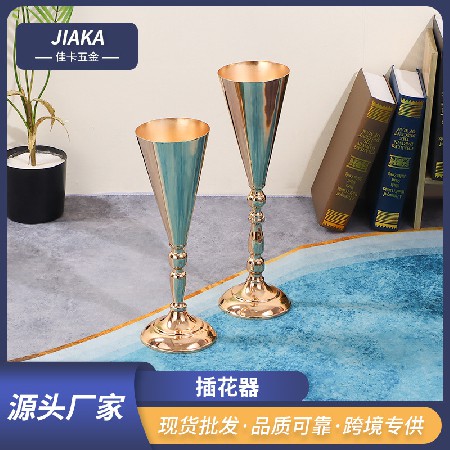 婚庆金色铁艺花器客厅家用电镀花器婚礼金属婚礼派对插花器摆件