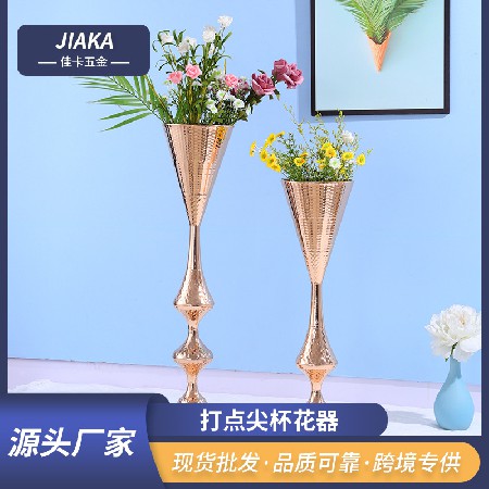 跨境金色烛台花器金属花器摆件欧式电镀摆件婚庆工艺品加工定制