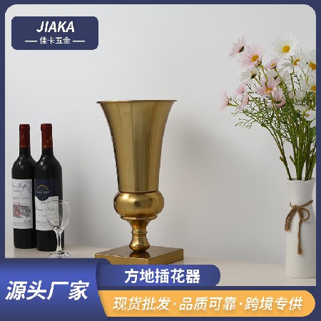 跨境方形花器摆件婚庆婚礼装饰道具 金属插花器北欧铁艺电镀花器